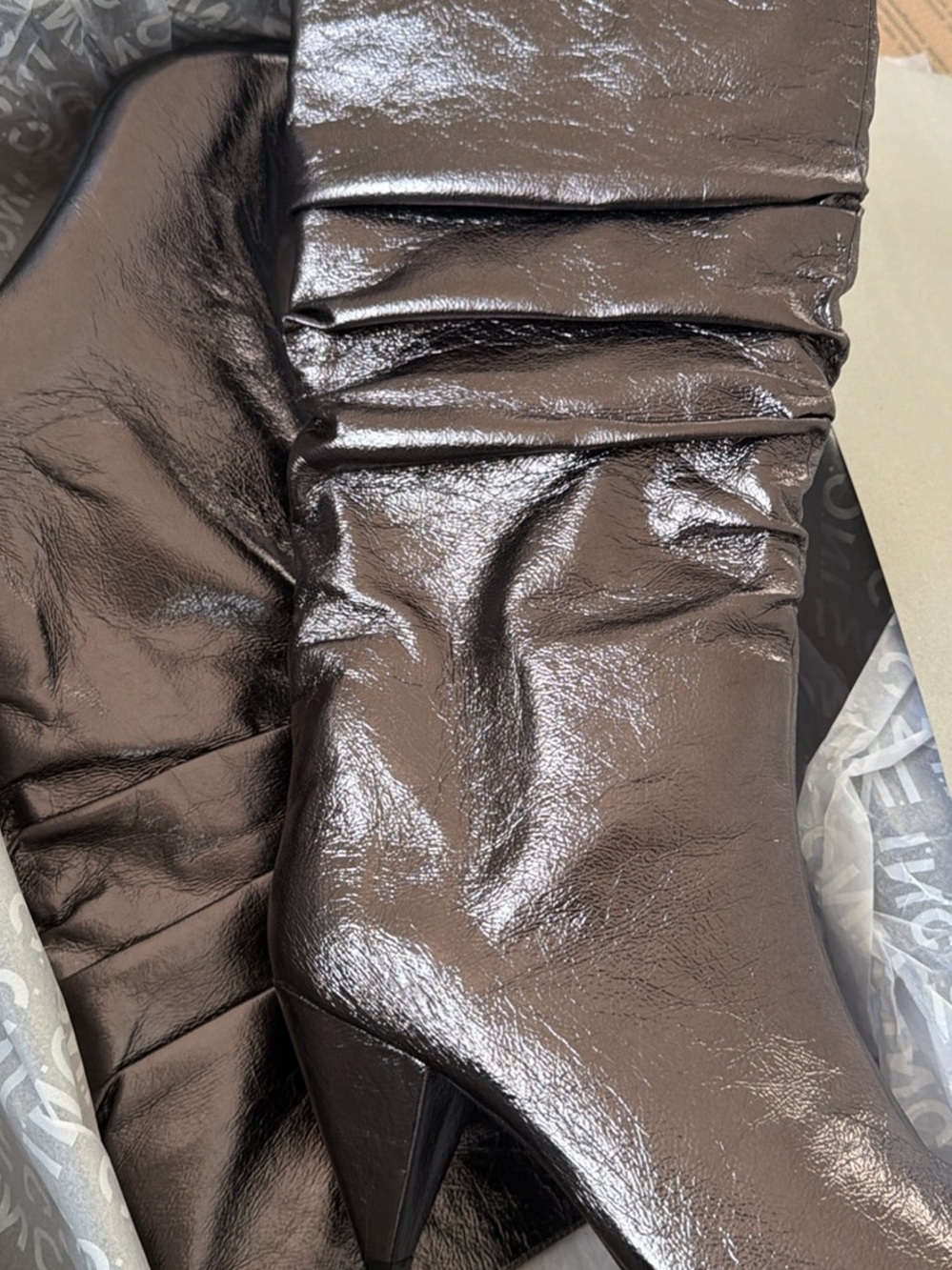 INC International Concepts Shiny Brown Pointed Toe Mid-Calf Boots
